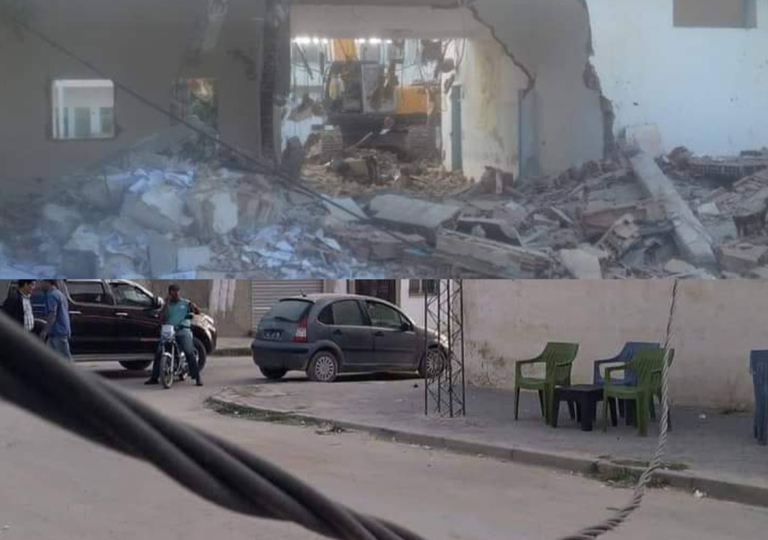 خلال تهيئة المدرسة الإعدادية بالوسلاتية ...سقوط جدار  على أسلاك الكهرباء كاد يؤدي لكارثة